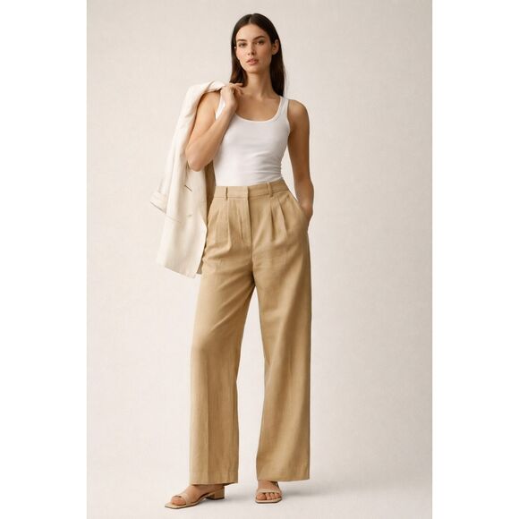 Aritzia Pants - Wilfred Tan Wide Leg Pleated Pants Trousers  Women's Size 6